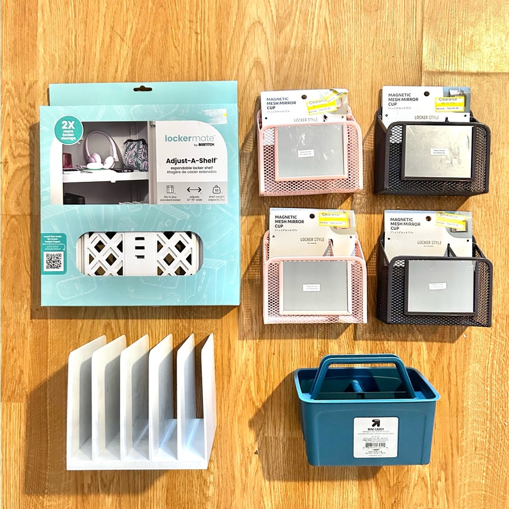 LockerMate Adjust A Shelf Magnetic Mesh Mirror Cup, Mini Caddy, Storage Divider